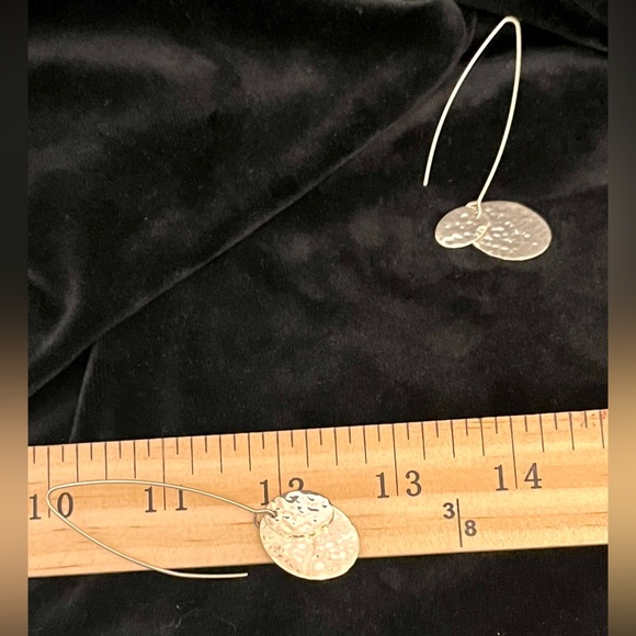 Boho Chic Hammered Sterling Silver Dangle Earrings Ovals Hippie Artsy Metallic - Picture 14 of 17